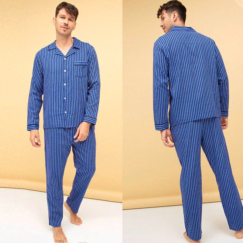 Pigiama Uomo Henry Terre: 2 Pezzi In Cotone Con Fantasia Diamanti, Manica Lunga, Taglie Forti M-3XL
