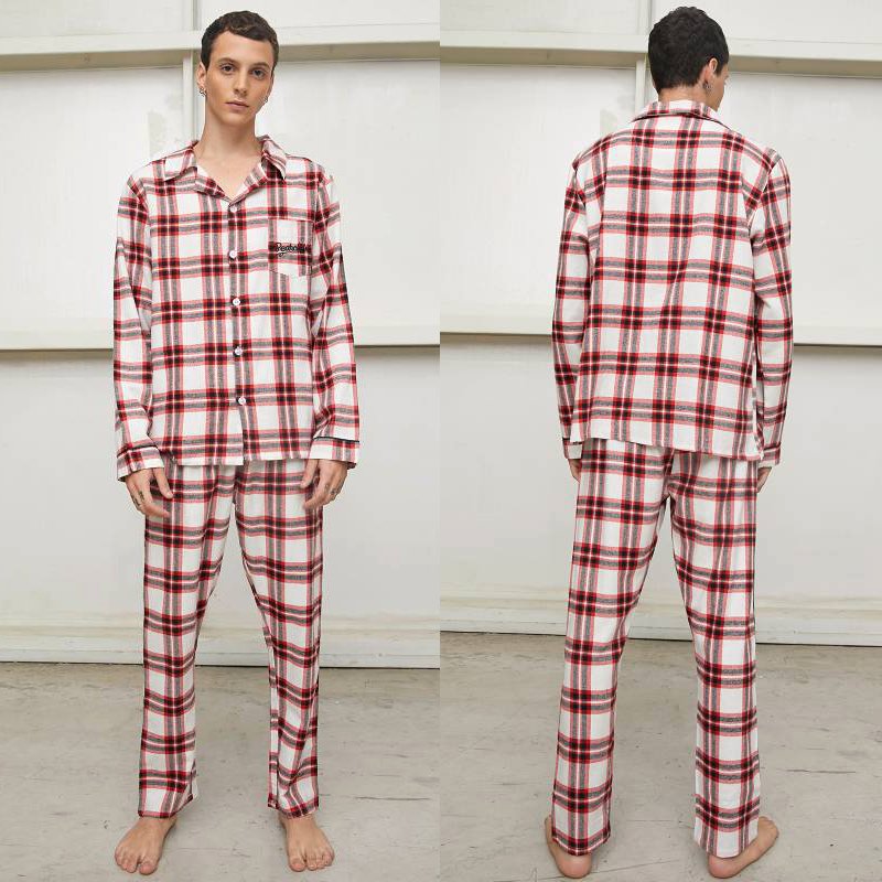 Mens long sleeve plaid bamboo fiber pajamas