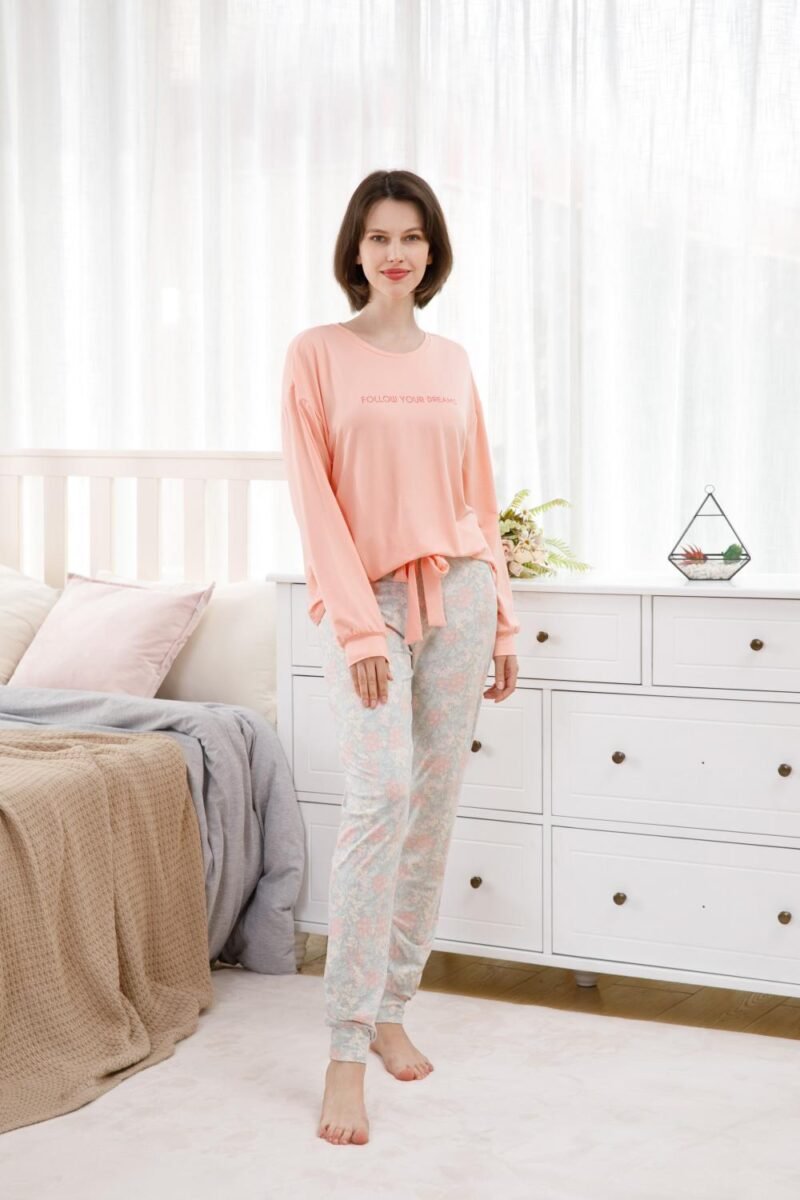 ShinyAshley 2 Pieces Pyjama Single yarn milk silk pajamas long sleeve spring summer