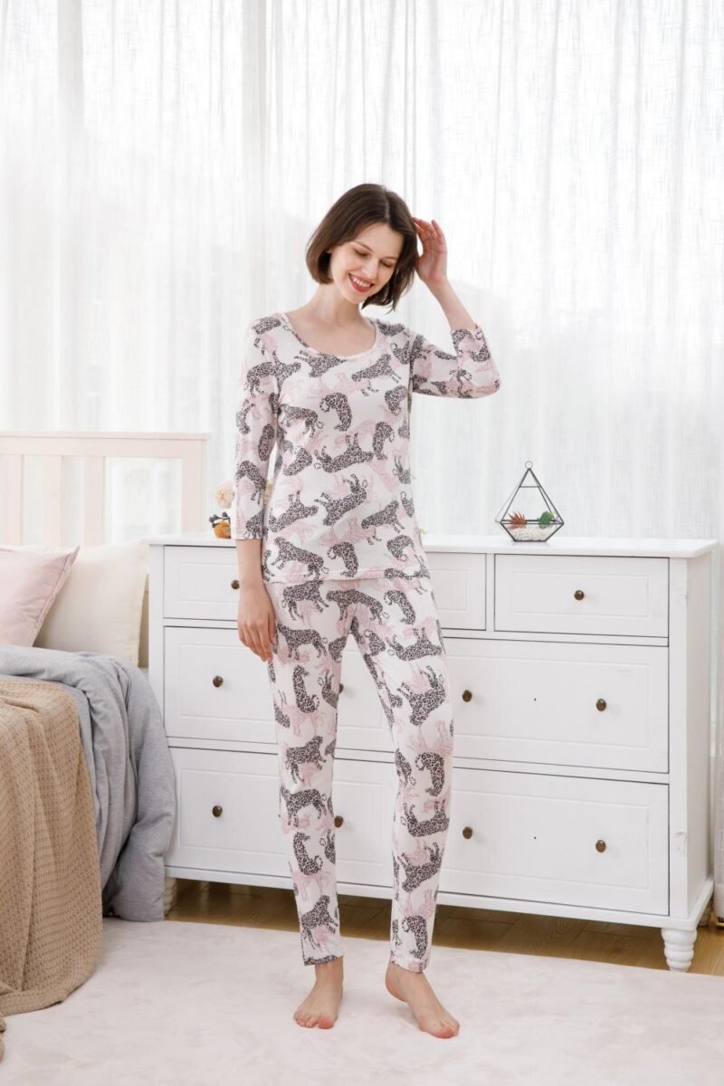 ShinyAshley 2 Pieces Pyjama Viscose womens pajamas French woolen spring and autumn two piece set