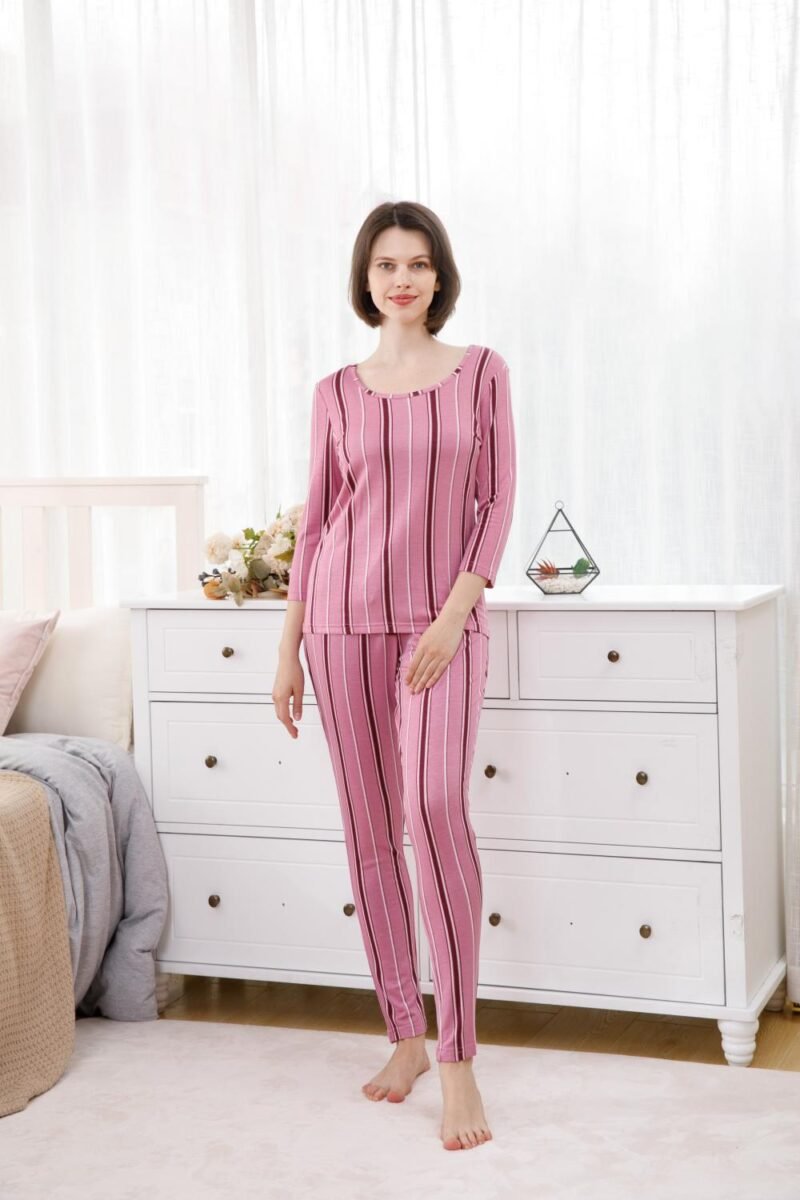 ShinyAshley 2 Pieces Pyjama Viscose womens striped pajamas French woolen spring and autumn set