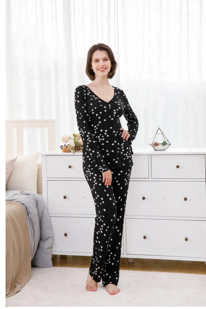 ShinyAshley 2 Pieces Pyjama Womens viscose pajamas long sleeve set Spring and autumn womens pajamas