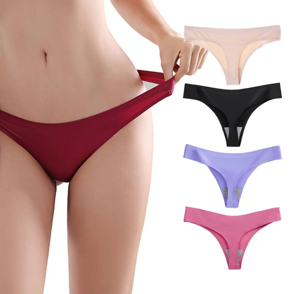 Womens bikini solid color thong underwear with cotton sole