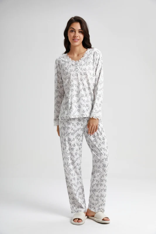cotton polyester long pajamas set