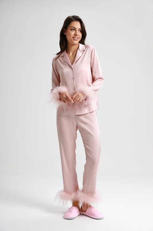 pink polyester stretch satin chiffon pajamas