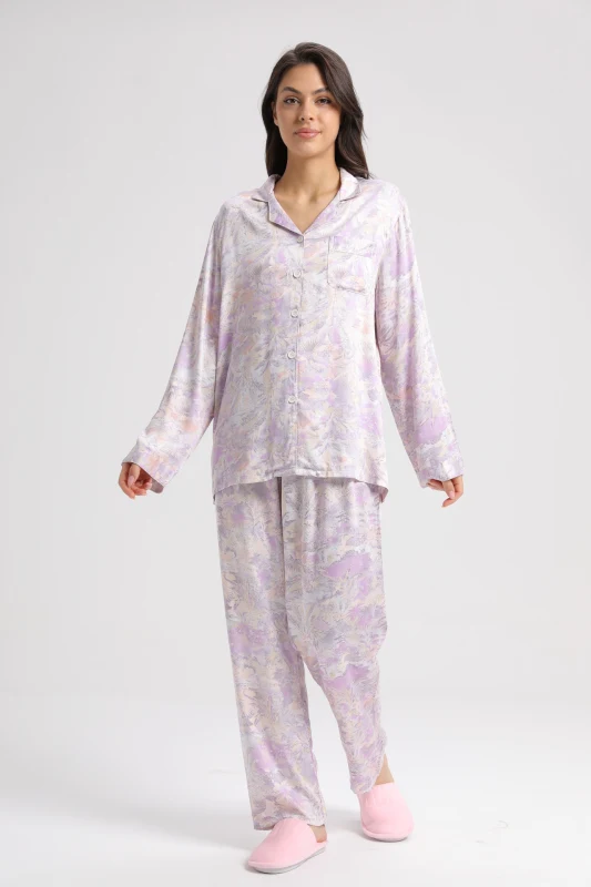 spring summer viscose long pajamas set