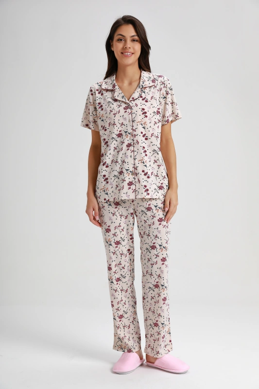 spring summmer floral polyester cotton sleepwear set