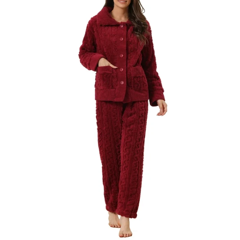 button down fleece pajama set