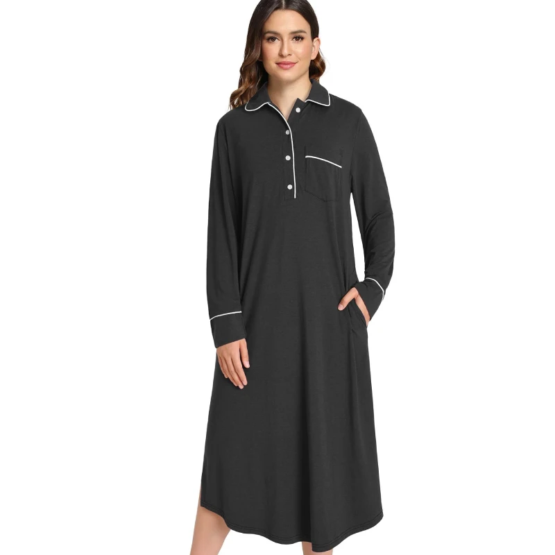 button down pajama gown
