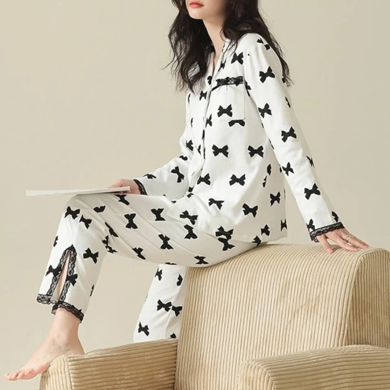 cotton women's bow pajamas