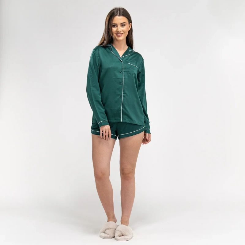 green satin pajama set womens