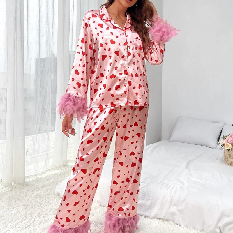 heart valentines silk pajamas