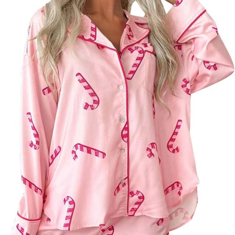 long sleeve valentine's day silk pajamas