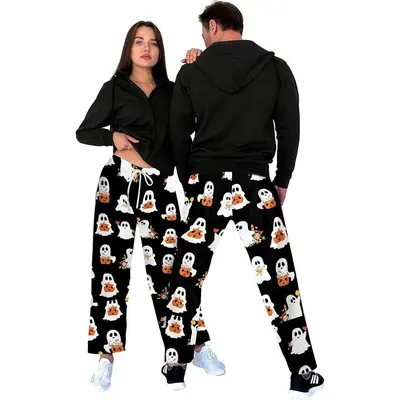 men and women matching halloween pajamas