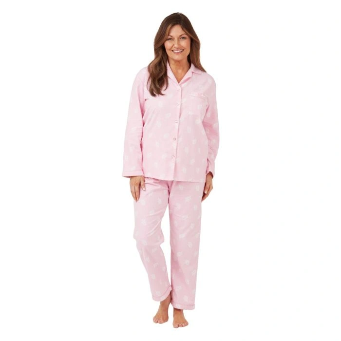 IFFEI Pigiama Donna Maniche Lunghe Con Bottone: Set Due Pezzi (Top E Pantaloni), Tuta Da Casa In Poliestere, Colore Rosa, Taglia XL