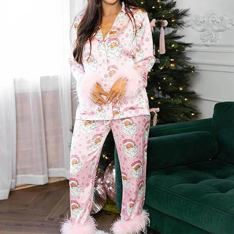 pink santa pajamas womens