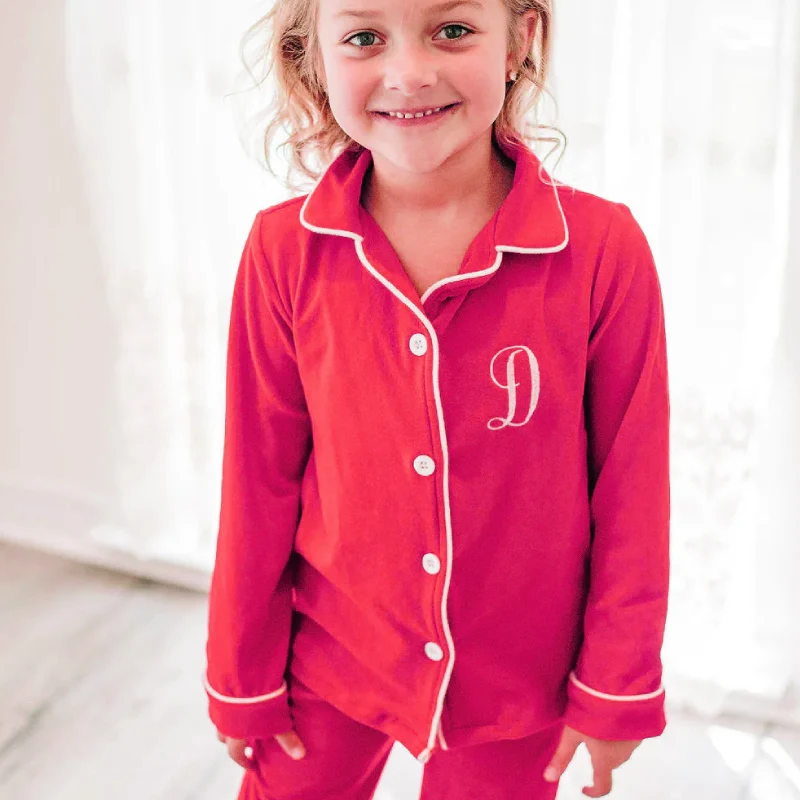 red button up pajamas