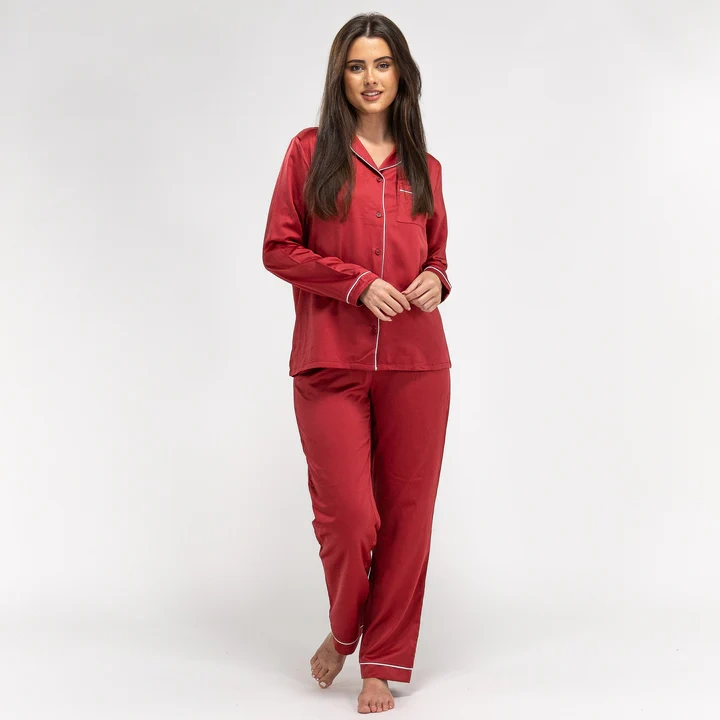 red satin pajamas for women