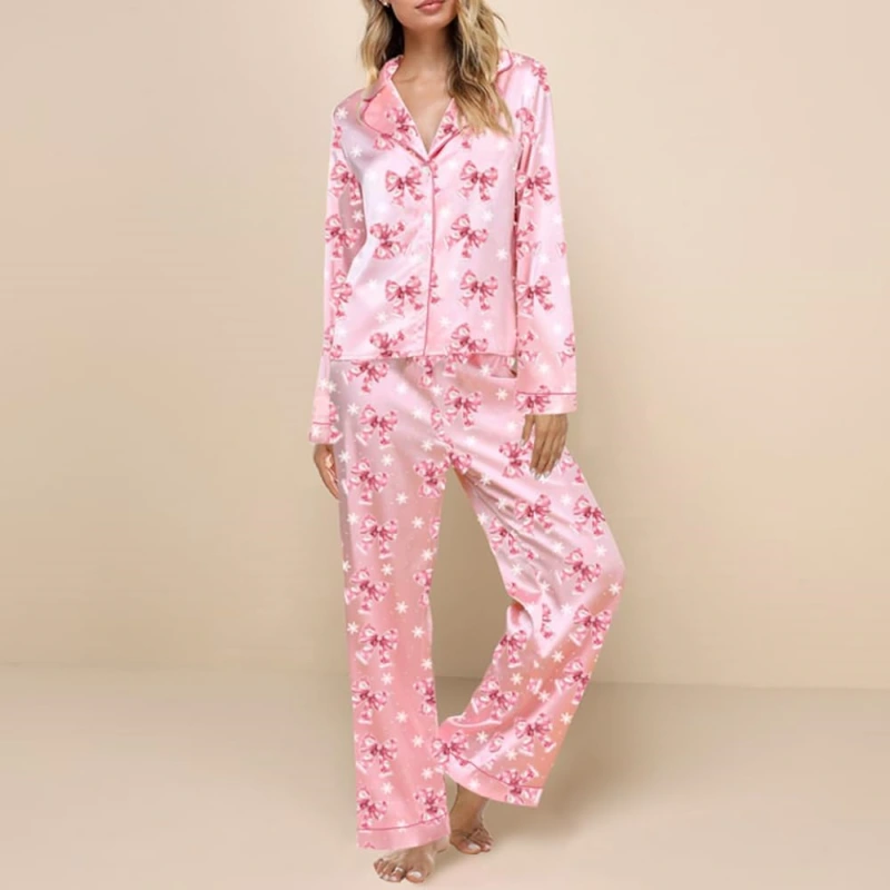 silk women bow pajamas
