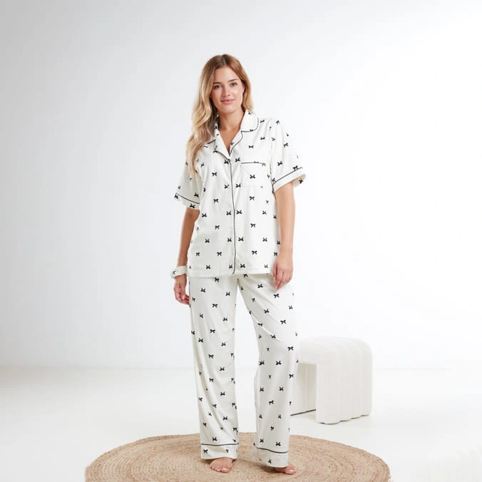 white bow pajamas for women