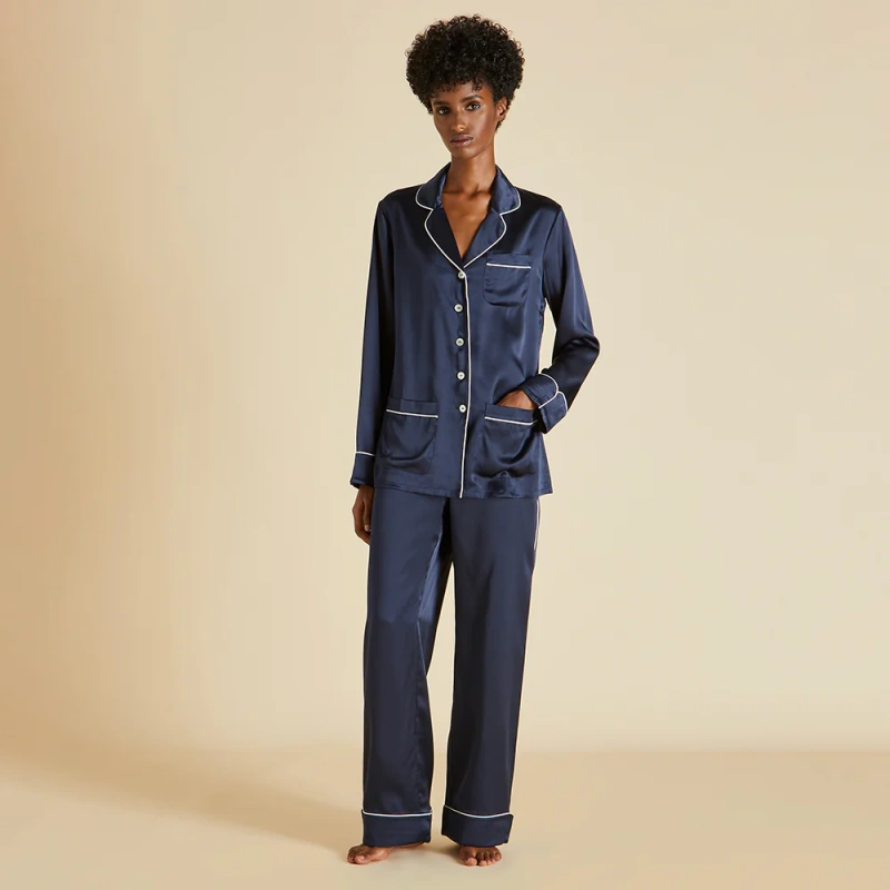 womens blue satin pajamas