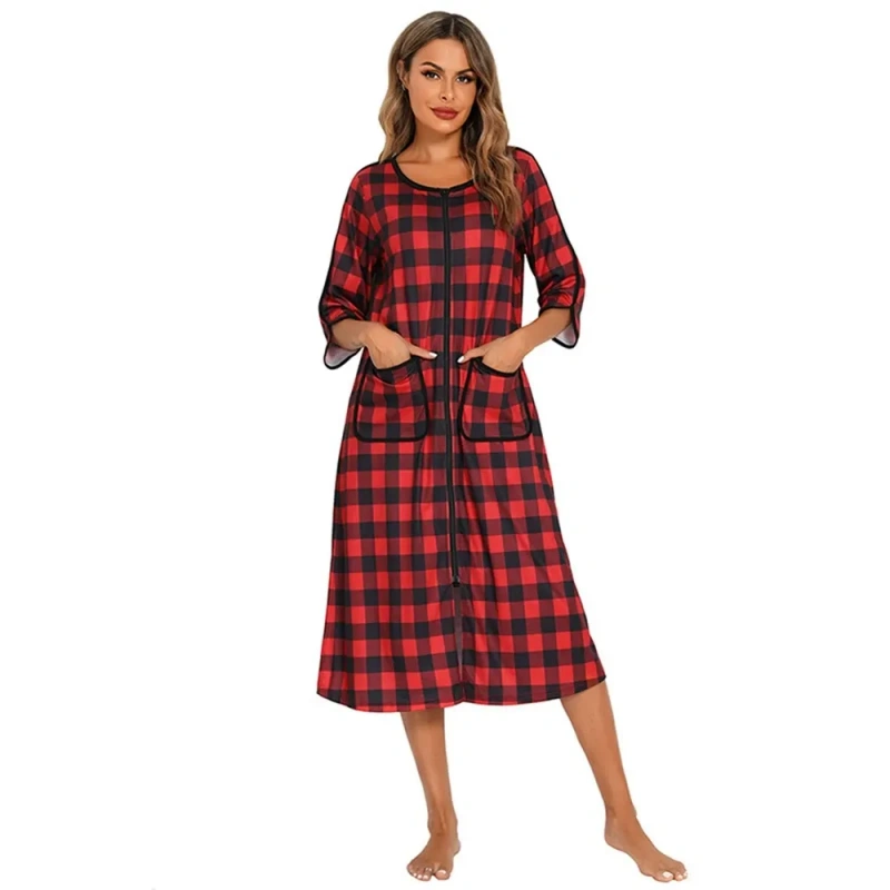 women's flannel robe with zipper