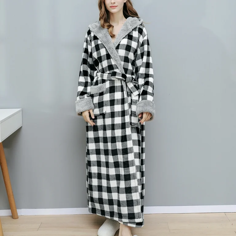 women's fleece lined flannel robe