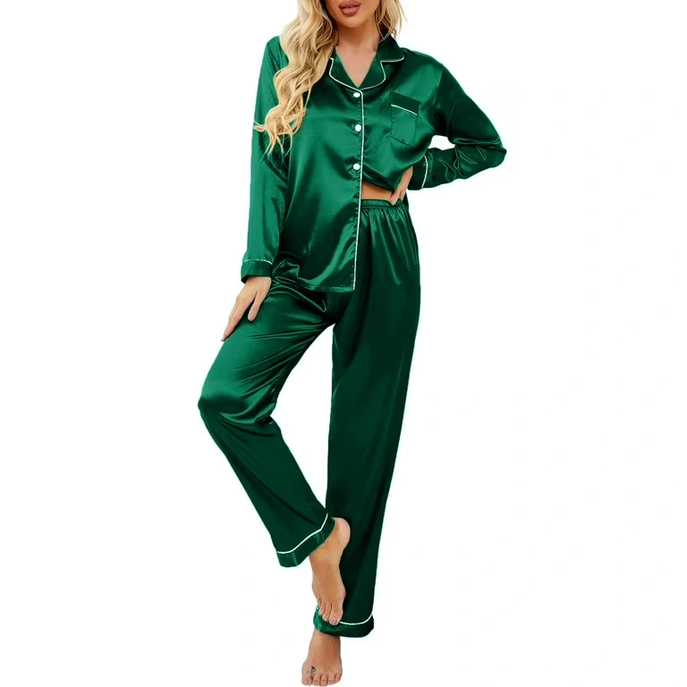 womens green satin pajamas