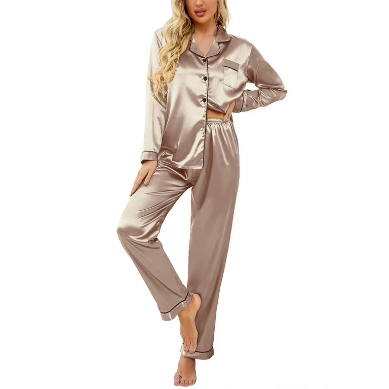 women's long sleeve satin pajamas