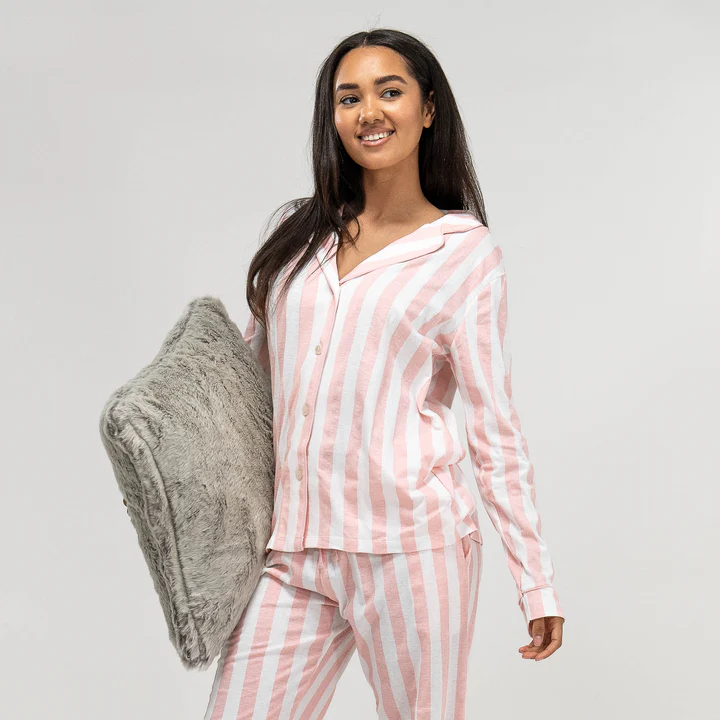 womens pink striped pajamas