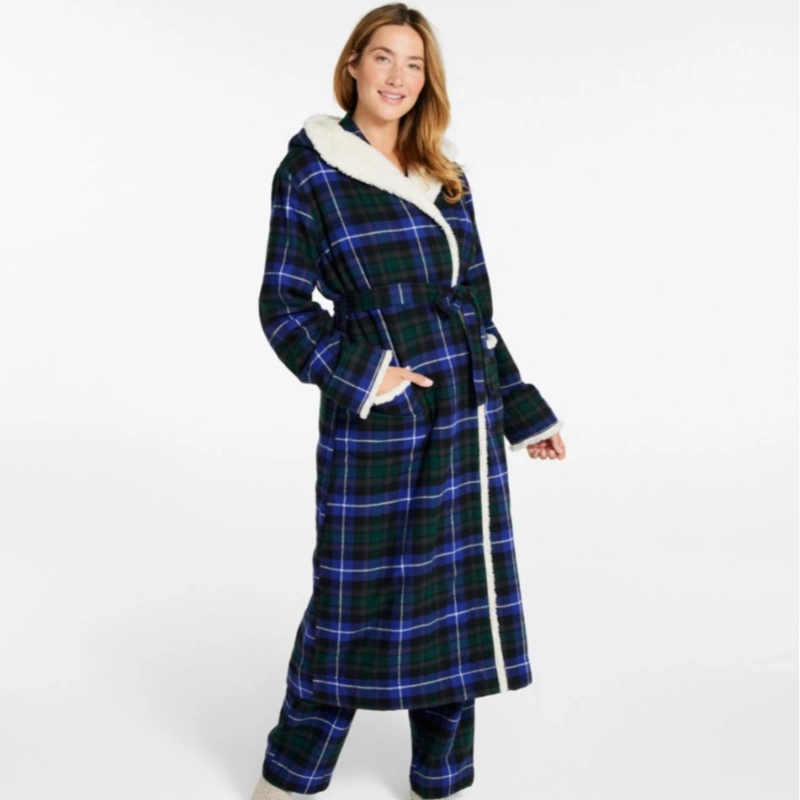 women's sherpa lined flannel robe