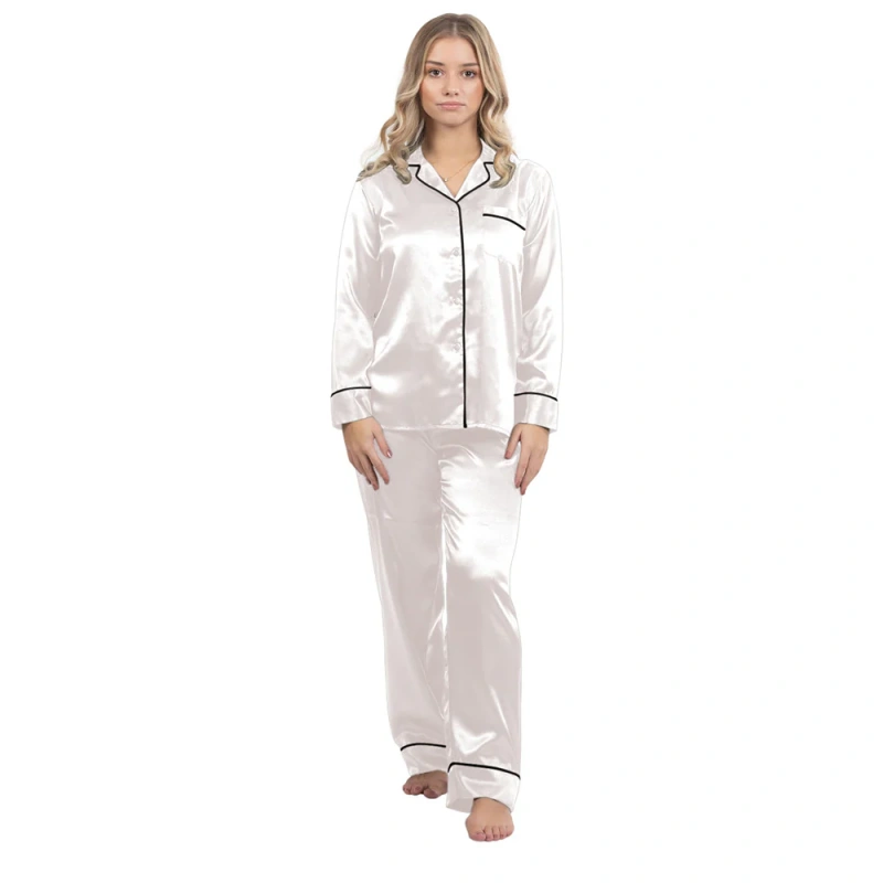 womens white satin pajamas