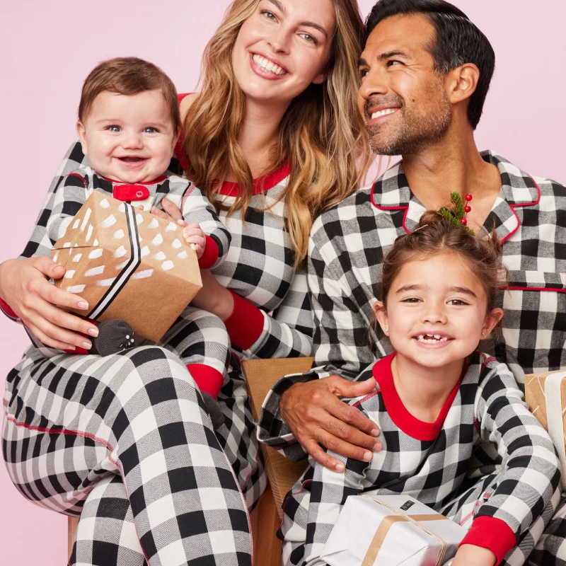 black and white buffalo plaid family pajamas
