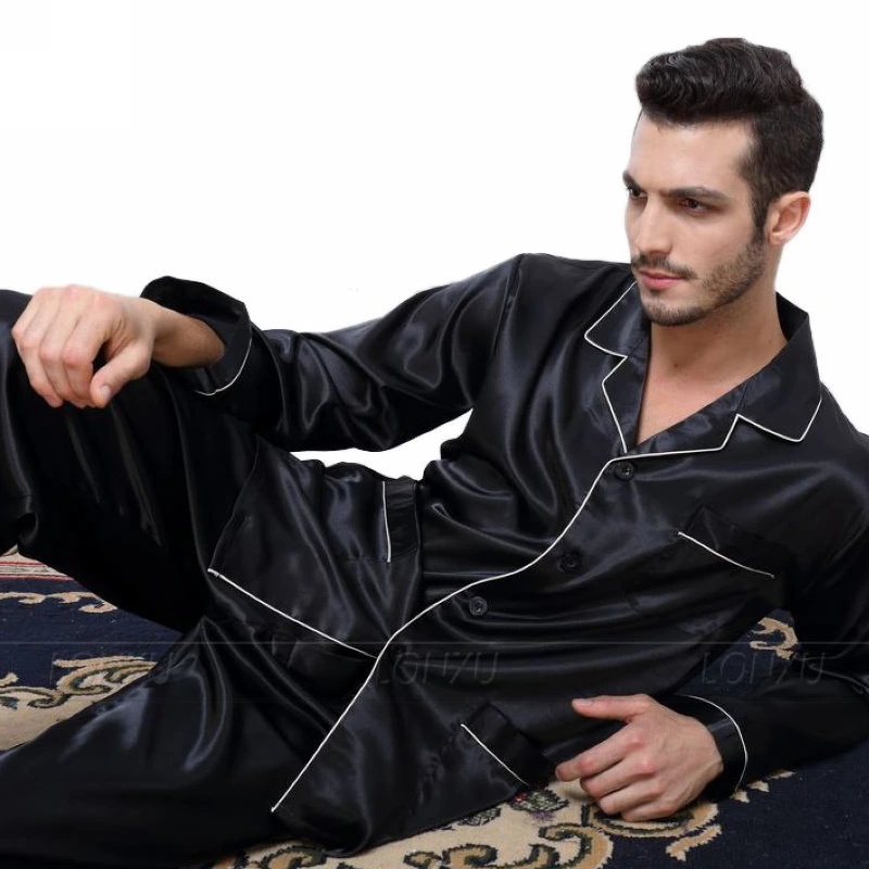 black satin pajamas for men
