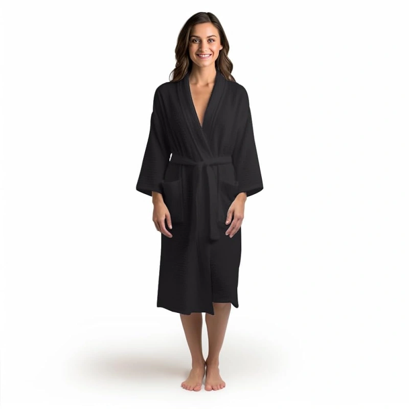 black waffle robe womens
