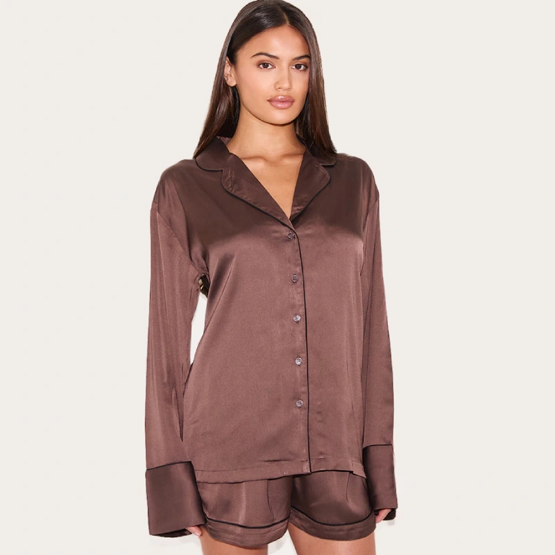 brown satin pajamas