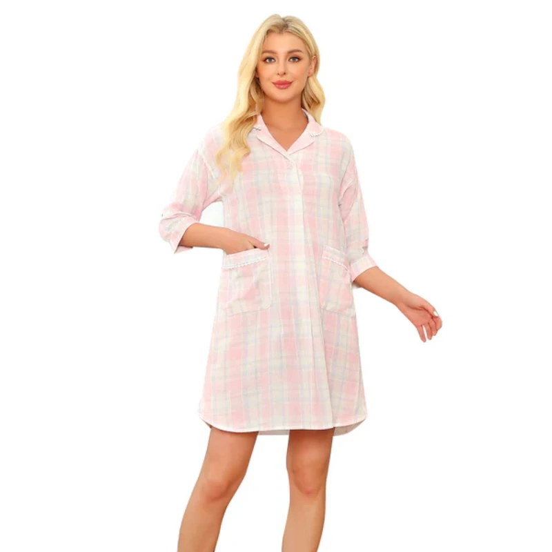 button down fleece nightgown for women
