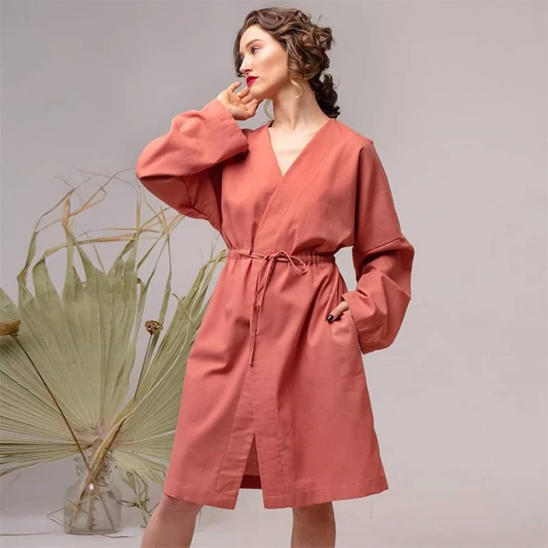 cotton linen womens robe