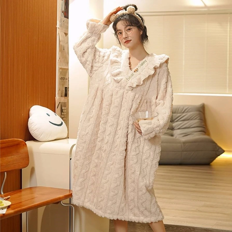 fall women fleece nightgown