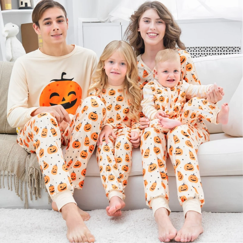 Pigiama Bambino Halloween 2 Pezzi | Maniche Lunghe Con Stampa Zucca In Raso