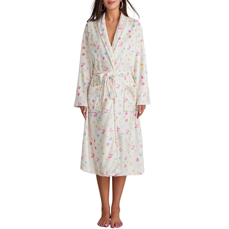 floral fleece robe womens