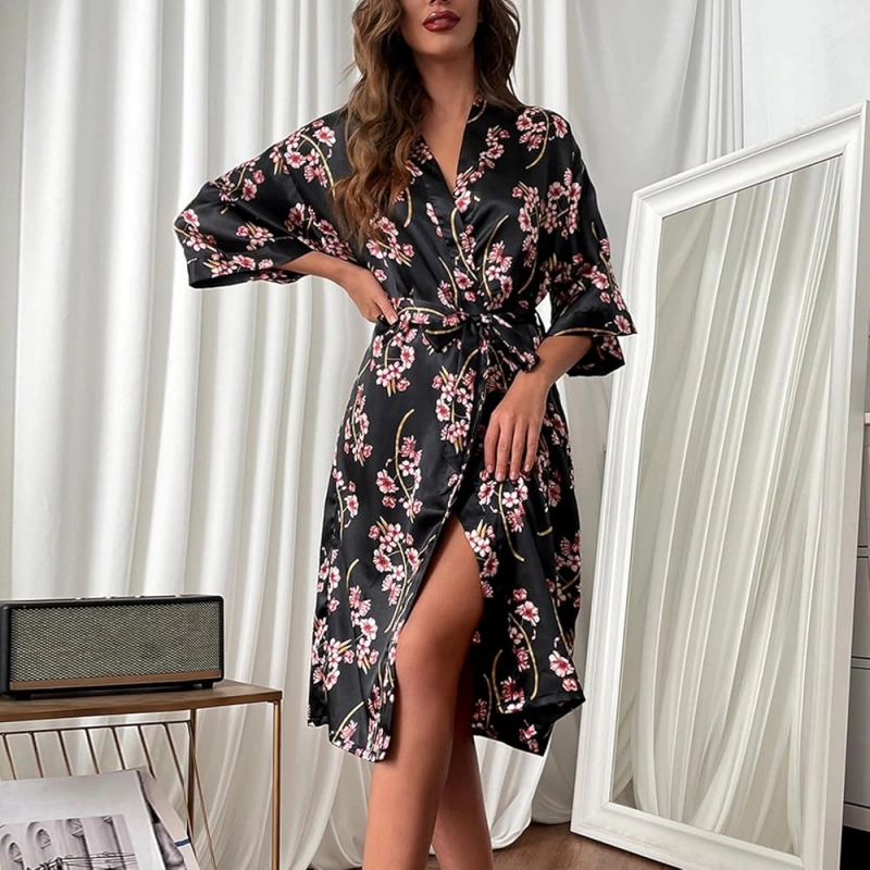 floral silk robes for women
