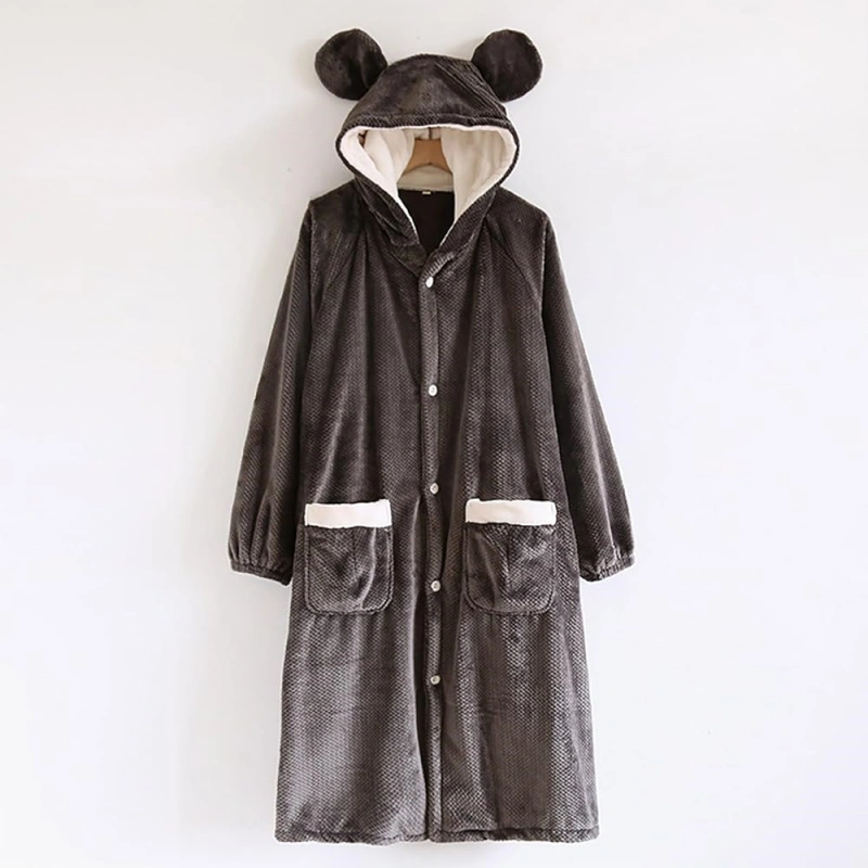 hooded button up robes for women