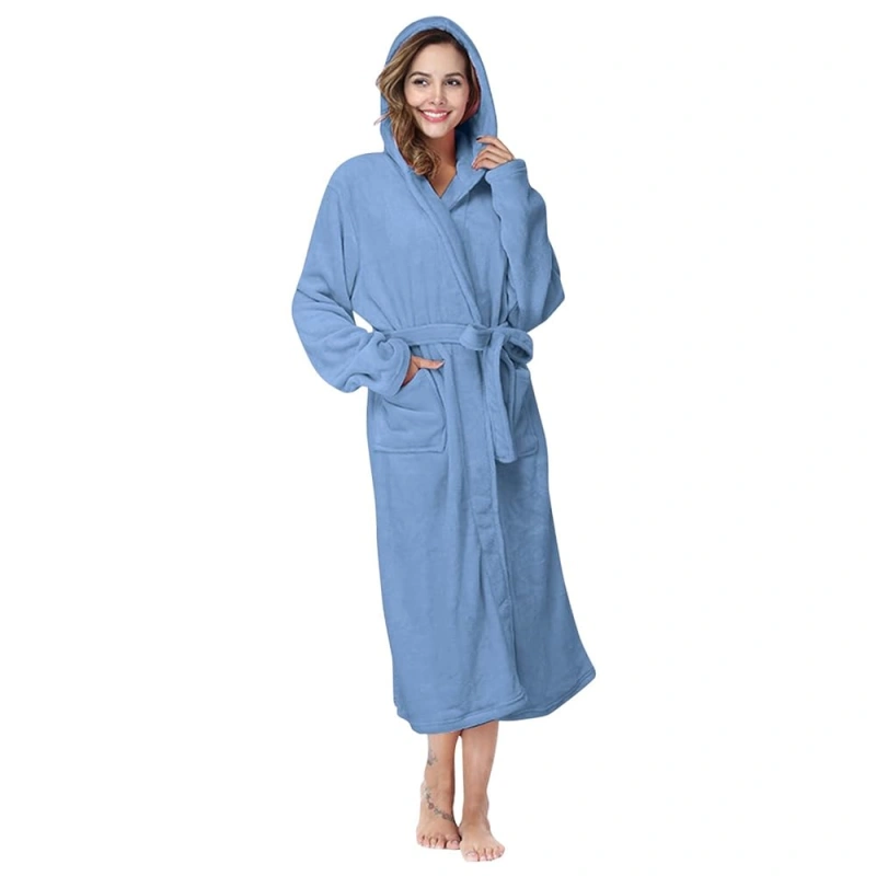 hooded women's blue robe