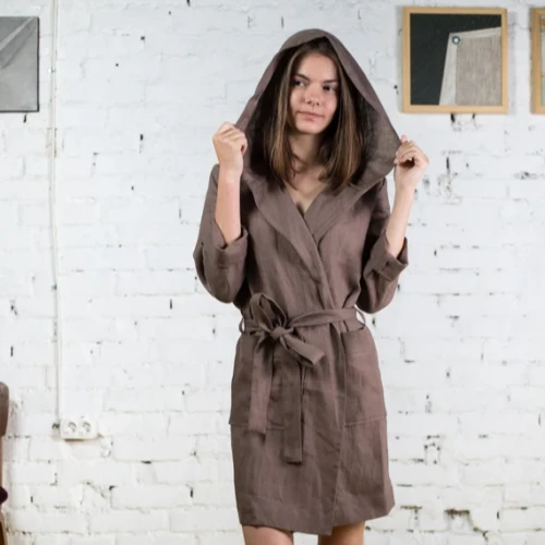 hooded women's linen robe