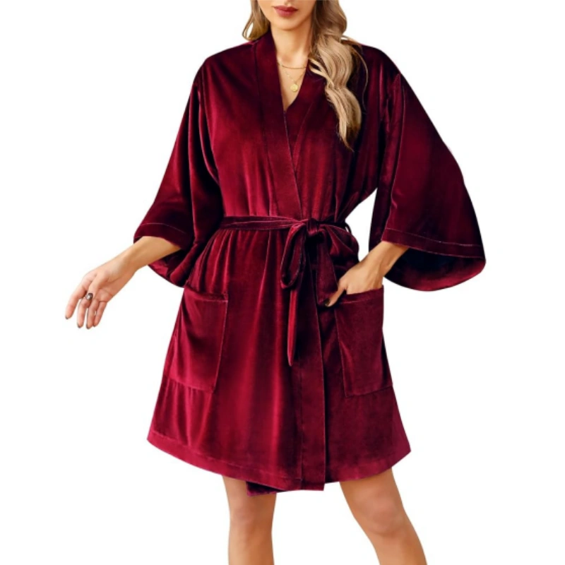 knee length womens velvet robe