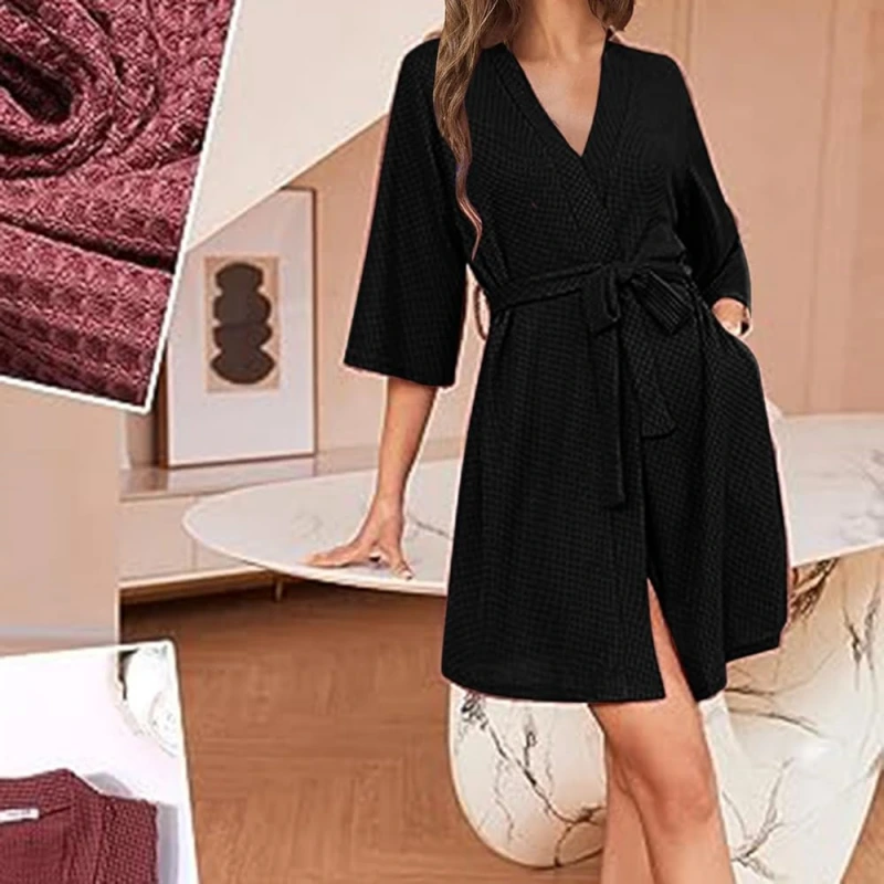mid thigh length short sleeve robes for women