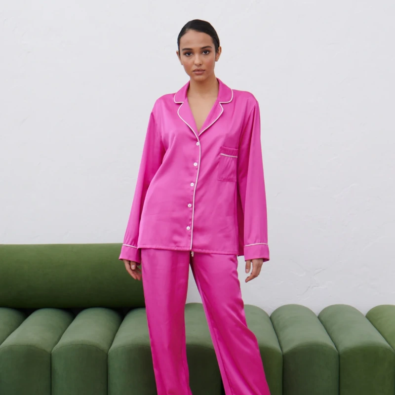 pink satin pajamas women