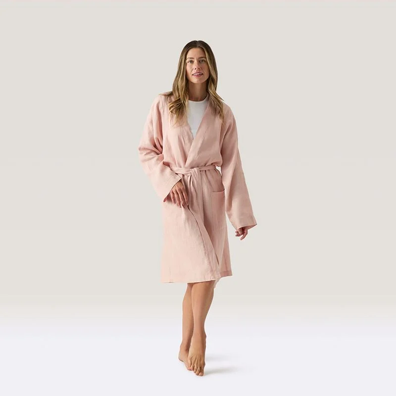 pink women's linen robe