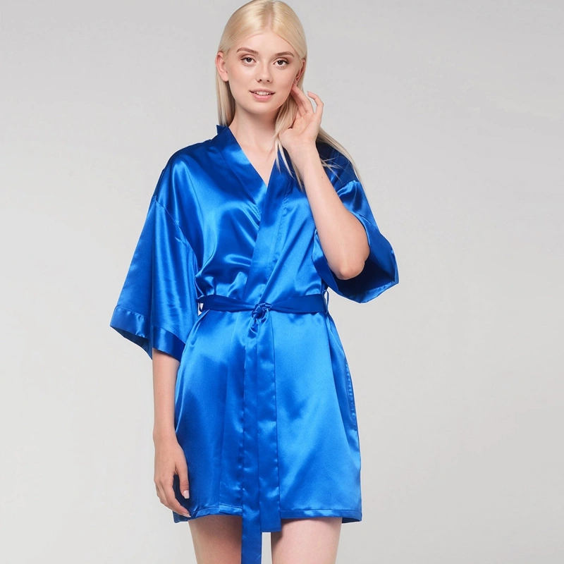 satin women's blue robe